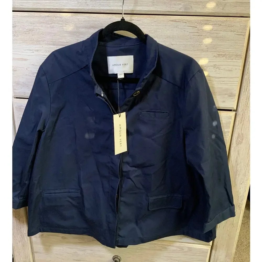 Amour Vert Ambrie Navy Canvas Utility Jacket - Size L - NWT - Picture 2 of 5